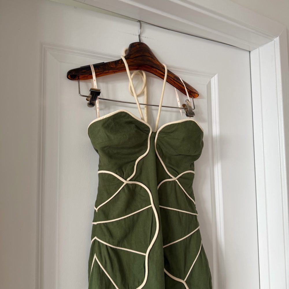 Farm Rio Green Wavy Trim Halter Neck Mini Dress - Picture 2 of 9